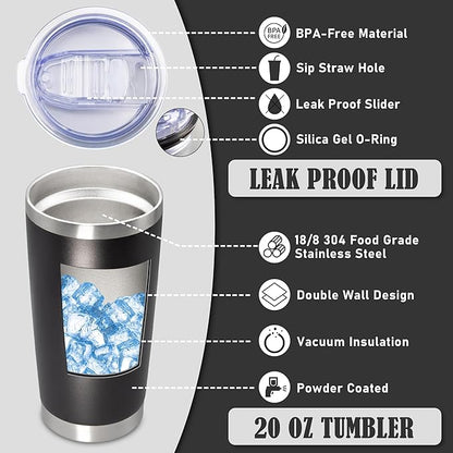 20 oz Tumbler Coffee Tavel Tumblers Bulk with Lid Stainless Steel Double Wall Vacuum Insulated Mug Powder Coated Cups fit Car Cupholder for Hot and Cold - Black, 8Pack