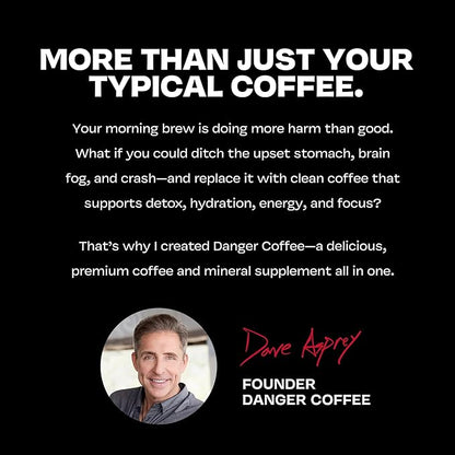 Danger Coffee by Dave Asprey, Remineralized, Mold Free & Lab Tested Swiss Water Decaf Whole Bean Coffee, Medium Roast, Decaffeinated 10.9 Ounce