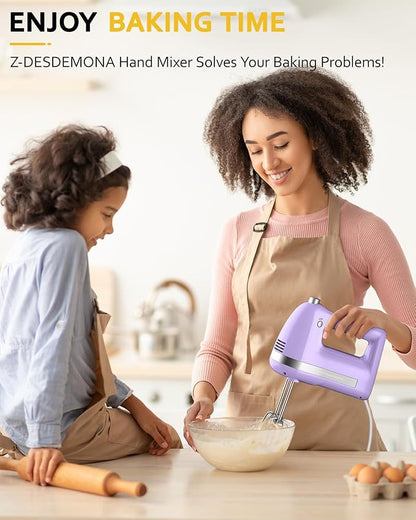 Electric Hand Mixer, Powerful 300W Hand Mixer Electric Handheld with 304 Beaters, Dough Hook,Hand Held Mixer with Turbo for Baking Cakes, Eggs, Cream Food(Purple)