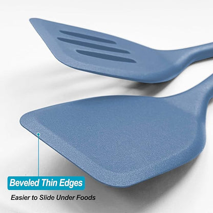 Silicone Spatula Turner Set, High Heat Resistant Spatulas with Seamless One Piece Design, Nonstick Rubber Flippers Utensils for Baking & Cooking,BPA-Free, Starry Blue,11IN