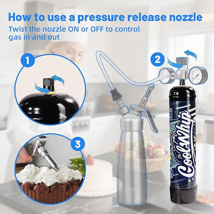 Whipped Cream Charger 740G Whip Cream Charger Cartridges Whip Cream Charger Cylinder Food Grade Original Flavor (Nozzle Included) 3-Pack