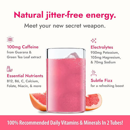 Zipfizz Daily Energy Drink Powder, Pink Grapefruit, 20 Pack | 3-in-1 Sustained Energy, Rapid Hydration, and Essential Vitamins | Sugar-Free | Electrolyte Powder | Contains Vitamin B-12 & Antioxidants