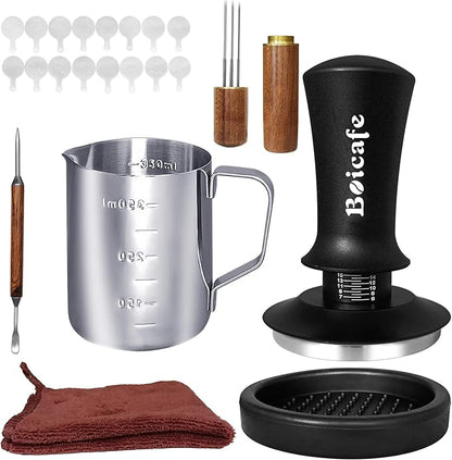 22 PCS 58mm Espresso Accessories Kit, 58mm Spring Loaded Calibrated Espresso Coffee Tamper Set with Tamper Mat, WDT Tool, Latte Art Kit, Frothing Pitcher and Towel for Coffee Making (58mm)