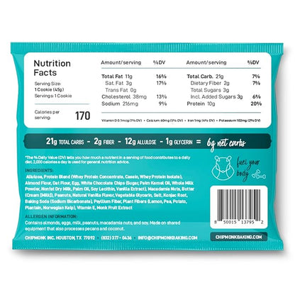 ChipMonk Baking, Variety Pack High Protein Cookies - Low Carb Diet Friendly Gym Snacks, Meal Replacement Cookie, Gluten-Free, Healthy Low Sugar Sweet Snack - Balanced Nutrition Baked Desserts for Energy