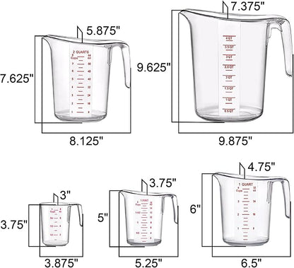 Amazing Abby - Melissa - Unbreakable Plastic Measuring Cups (5-Piece Set), Food-Grade Measuring Jugs, 1/2/4/8/16-Cup Capacity, Stackable and Dishwasher-Safe, Great for Oil, Vinegar, Flour, More