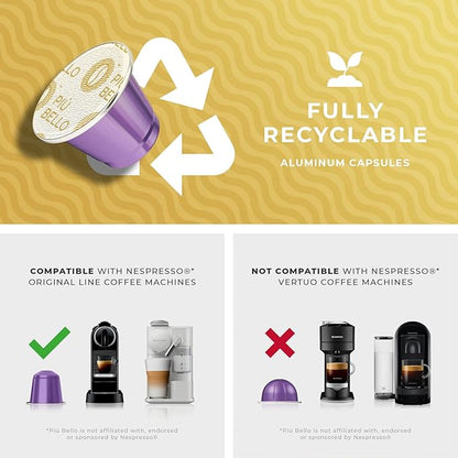 Piu Bello Coffee Pods - Nespresso Machine (Original) Compatible Capsules Pack - Rich & Balanced Taste - Strong Italian Espresso Flavored - Kosher Certified (120 Count Single Flavor) (Roga)