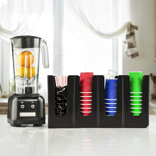 Coffee Cup and Lid Holder Organizer,Adjustable Dispenser with Coffee Pod and Straw Storage Basket, Disposable Cup Holder for Countertop