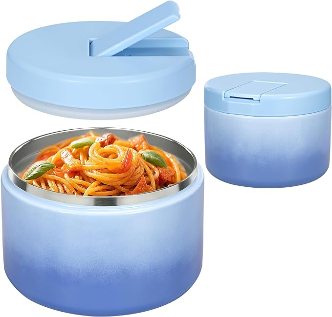 12oz Insulated Vacuum Food Jar with Buckle Lid Wide Mouth Soup Thermo for Hot Food Kids Leakproof Stainless Steel Lunch Container (Gradient Blue, 12OZ)