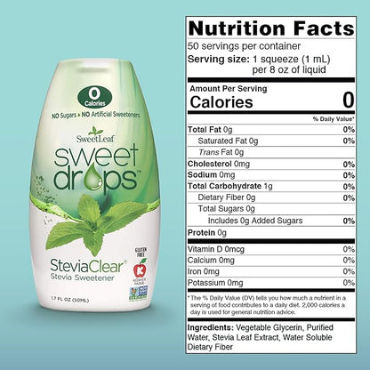 SweetLeaf SteviaClear Sweet Drops - Natural Stevia Liquid Sweetener, Squeezable Stevia Drops, No Bitter Aftertaste, Liquid Sugar Alternative, Zero Calorie, Keto, Non-GMO Stevia, 1.7 Fl Oz (Pack of 2)