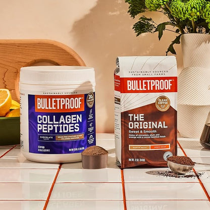 Bulletproof Chocolate Collagen Protein Powder with MCT Oil, 19g Protein, 17.6 Oz, Collagen Peptides and Amino Acids for Healthy Skin, Bones and Joints, Packaging May Vary