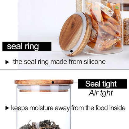 KKC HOME ACCENTS Glass Tea Canisters for Loose Leaf Tea,Airtight Glass Containers with Wood Lids,39 Fl oz