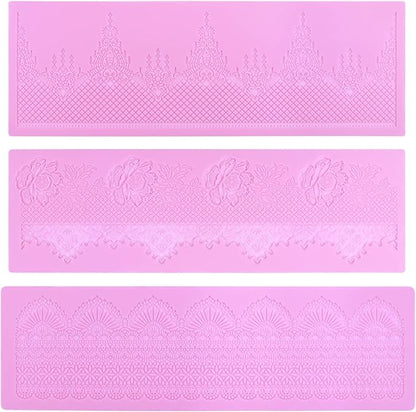Embossing Lace Fondant Molds - Rose Flower Cake Lace Molds Set of 3