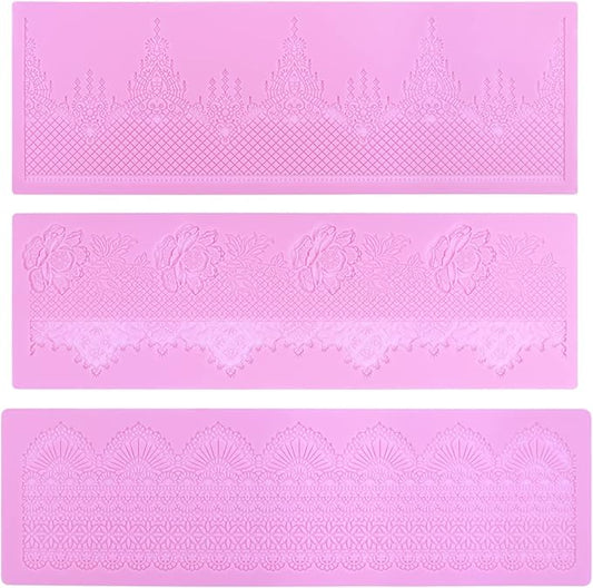 Embossing Lace Fondant Molds - Rose Flower Cake Lace Molds Set of 3