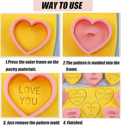 Heart Cookie Cutter Set, 10 Pcs 3D Pressable Biscuit Cutter and Stamps, Valentine's Day Cookie Molds Wedding Party DIY Cake Decorating Kit (B10)