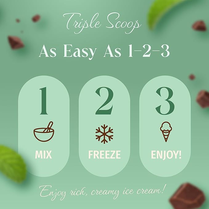 Triple Scoop - Premium Mint Choc Chip Ice Cream Mix For Ice Cream Maker. Simple, Easy, Delicious. From Gourmet Mix To Maker in 5 Min, Makes 2 Creamy Qrts, Made in USA (1 Pack, Mint Choc Chip)