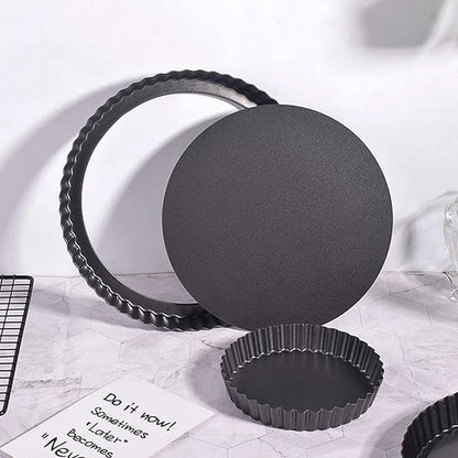Fluted Tart Pan with Removable Bottom, Carbon Steel Round Tart Pan, Deep Baking Dish Pie Plate for Cakes Pies ([Thickened] 12-inch live bottom pie plate)