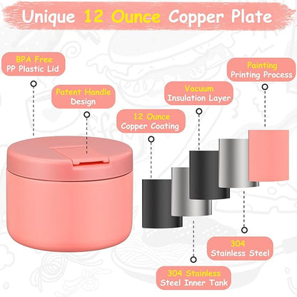 12oz Insulated Vacuum Food Jar with Buckle Lid Wide Mouth Soup Thermo for Hot Food Kids Leakproof Stainless Steel Lunch Container- Pink- 1Pack