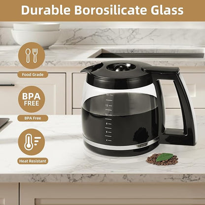 14-Cup Glass Coffee Carafe Replacement Compatible with Cuisinart Models DCC-3200P1, DCC- 3200, DCC-2200RC, Coffee Pot Replacement 14 Cup with Ergonomic Handle and Dripless Spout