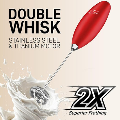 Zulay Kitchen Whisk Milk Frother with 4 Duracell Batteries - Powerful Handheld Foam Maker for Coffee, Lattes, Matcha, Hot Chocolate & Cappuccinos - Whip Creamy Froth in Seconds