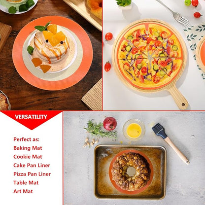 Round Silicone Baking Mats for 8 Inch Cake Pan, Food Grade, Non-Stick, Reusable Silicone Mat for Baking Pan for Bread/Tortilla/Macaron/Pastry/Pie/Bun or 9 Inch Pizza Pan, 2PCS
