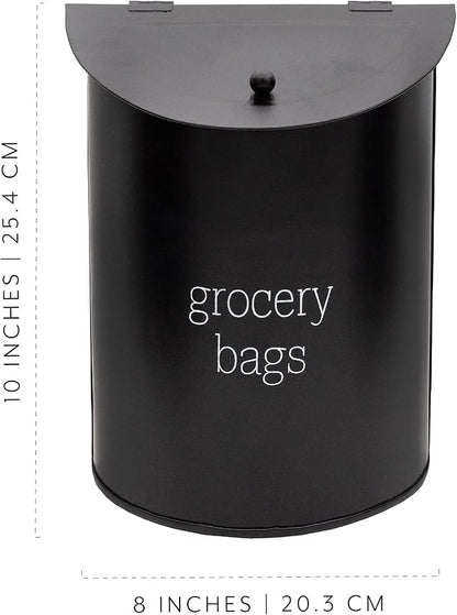 AuldHome Design Enamelware Grocery Bag Holder (Black); Wall-Mounted Modern Farmhouse Style Plastic Bag Dispenser for Kitchen or Laundry Room