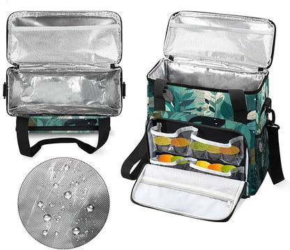 Turquoise Teal Leaves Coffee Maker Carring Bag Travel Carrying Storage Tote Bag Compatible with Keurig K-Mini or K-Mini Plus Portable Single Serve Coffee Brewer Case with Pockets for K-cup Pad