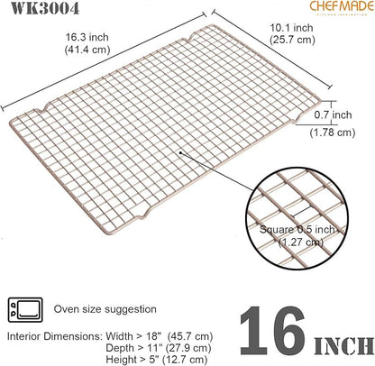 CHEFMADE Baking and Cooling Rack, 16.3-Inch Non-Stick Bold-Grid Design Rectangle Wire Rack for Oven Baking (Champagne Gold)