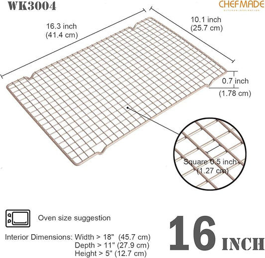 CHEFMADE Baking and Cooling Rack, 16.3-Inch Non-Stick Bold-Grid Design Rectangle Wire Rack for Oven Baking (Champagne Gold)