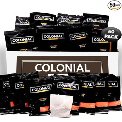 Colonial In-Room Decaf Ground Coffee Filter Packs for Hotel Rooms, Decaffeinated Dark Roast, 0.50 Ounce (Pack of 50), Use with 4-Cup Drip Coffee Machine