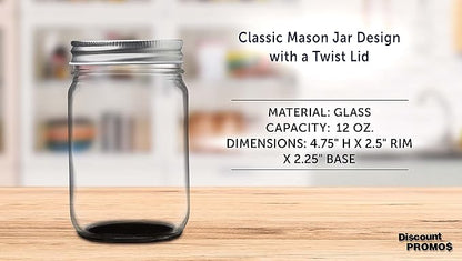DISCOUNT PROMOS 10 Decorating Mason Jars Set, 12 oz. - Canning, Aluminum Lid - Black