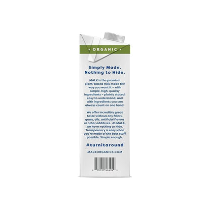 MALK Shelf Stable Organic Unsweetened Almond Milk - 32 Fl oz - Non GMO - Gum Free, No Fillers, Oil Free