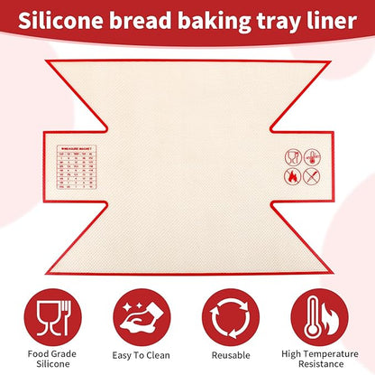 2Pcs Silicone Bread Loaf Pan Liners, Extra Thick Silicone Baking Mat for Dutch Oven, Non-Slip & Easy Clean Reusable Sourdough Bread Baking Supplie - For Bread, Cookies, Pastry (red)