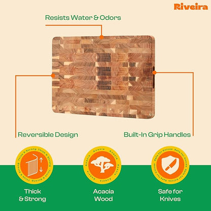 Riveira Acacia Wood Cutting Board – Gourmet Acacia Grandeur: 20 x 14 Wooden Cutting Board – Natural Wooden Cutting Boards For Kitchen Decorative – Innovative Juice Grooves Acacia Wooden Chopping Board