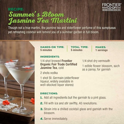 Frontier Co-op Organic Fair Trade Jasmine Green Tea, 1-Pound Bulk, Delicate Loose Leaf Green Tea, Floral, Dry & Medium Bodied