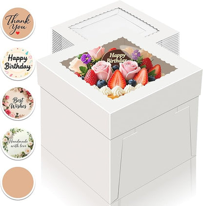 15 PCS Cake Boxes 12 Inch, 12x12x12 Tall Cake Box, 12 Inch Cake Box with Window, White Bakery Boxes, Large Baking Boxes, Cajas Para Pasteles, 12x12 Cake Boxes for Birthday, Wedding, Party, Business