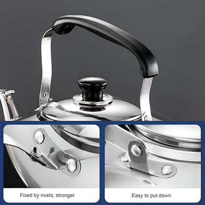 Chandler 5 Liter Tea Pots, Vintage Tea Kettle - 0.4mm Stainless Steel Pot - Hard to Dent | Ergonomic Handle with a Cool Grip | Portable Tea Kettle For Camping (Silver Color)