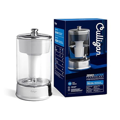 Culligan with ZeroWater Technology 40-Cup Glass Water Filter Dispenser – Includes 5-Stage Advanced Water Filter, Certified to Reduce Lead, Total PFAS (Forever Chemicals), Fluoride, and Chlorine