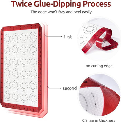 U-Taste 446ºF Heat Resistant Macaron Silicone Baking Mat, Non Stick Reusable Cookies Pastry Sheet Liner with Edge Enhancement Circle Measurement for Oven (Half Sheets Size, Pack of 2, Red)