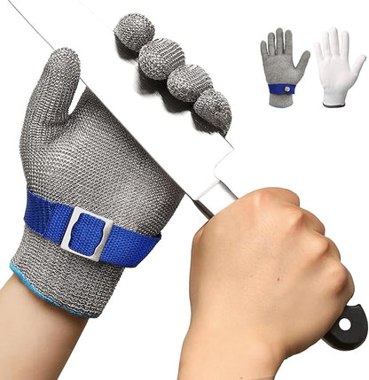 Schwer ANSI A9 Cut Resistant Glove, Food Grade Stainless Steel wire Mesh Metal Gloves, Knife Cutting Gloves for kitchen Mandoline Slicing Butcher Meat Cutting Oyster Shucking Fish Fillet（L, 1 PCS）