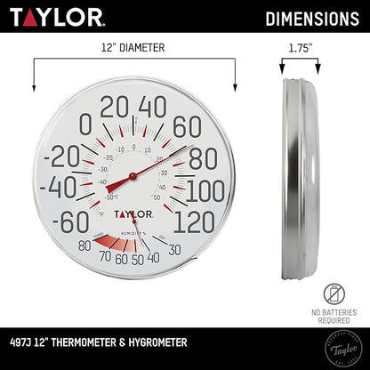 Taylor Precision Products Humidiguide Dial Thermometer (12-Inch), White, One Size