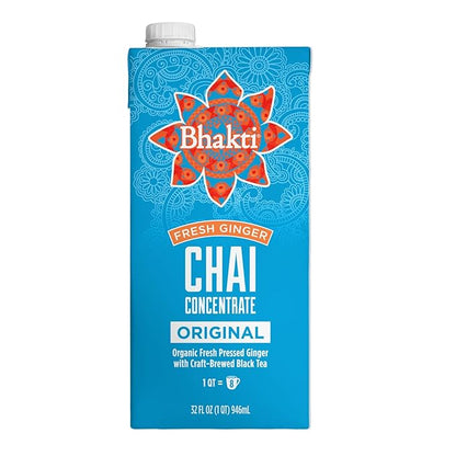 Bhakti Chai Tea Concentrate | Original, Organic Fresh Ginger, Black Tea, Sweetened, Spiced, Dairy-Free, Vegan (Pack of 2)