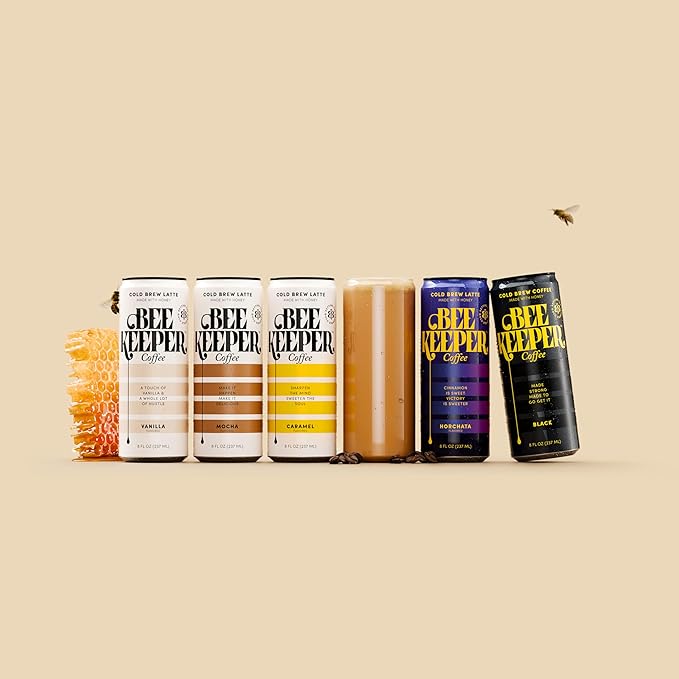 Beekeeper Coffee Cold Brew Horchata Latte with Oregon Honey, 8 fl oz cans (Pack of 12), Ready-to-Drink, Cinnamon Vanilla Flavor