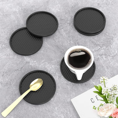 Silicone Coffee Mat with 6PCS Coasters,24''x16'' Kitchen Bar Accessories Fits Under Coffee Maker and Pot,Espresso Machine,Detachable Dish Drying Mat for Tamper,Sugar Packets,Cups,Countertop Protection