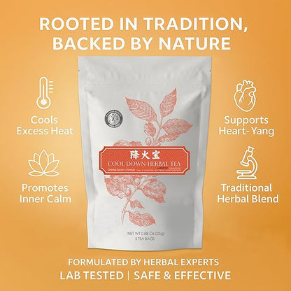 Herb Guru Cool Down Herbal Tea Bags – Herbal Heat Relief, Supports Inflammatory Response & Mood Balance with Isatis, Chrysanthemum, Honeysuckle & Licorice Root – Caffeine Free Tea, 0.88 Ounces