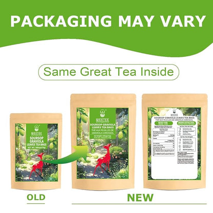 WT WEETEE Soursop Leaves Tea Bags, Made with 100% Pure Soursop Graviola/Guanabana Leaves, Natural Caffeine-free Herbal Tea, 50 Corn Fiber Tea Bags