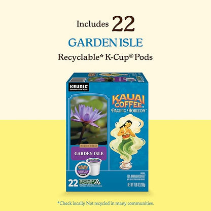 Kauai Coffee K-Cup Pods for Keurig Brewers – Arabica Coffee, 10% Hawaiian – Medium Roast, Bright Aroma With Light Floral Notes – Garden Isle, 1 Pack of 22 Single Serve K-Cups