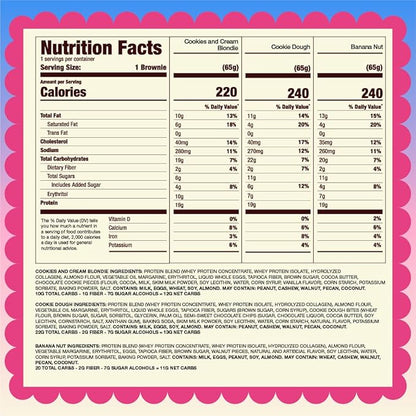 Prime Bites Protein Brownie from Alpha Prime Supplements | High Protein, Collagen Fortified Low Sugar Treat | Delicious Snack | 12 Bars per Box (Variety Pack)