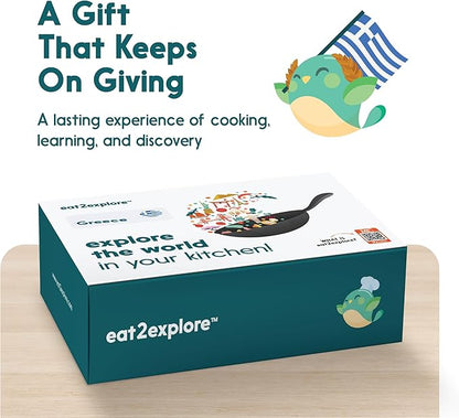 eat2explore Cooking Kits for Kids – Interactive & Educational Kids Cooking Sets Real for Ages 5 and Up,3 Recipe Cards & Global Ingredients – Fun Gift for Young Chefs (Greece Edition)