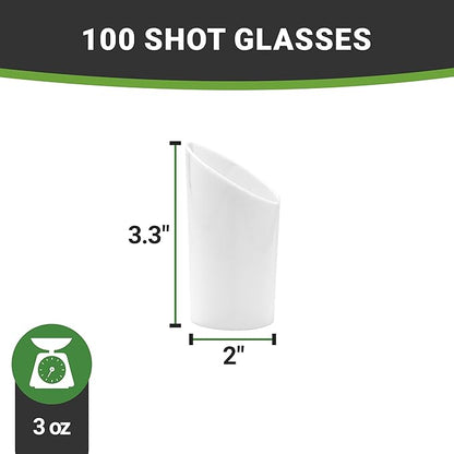 Restaurantware 3 Ounce Shot Glasses 100 Round Incline Cups - With White Finish Disposable Plastic Shot Glasses For Serving Samples At Wedding Banquets And Catered Events
