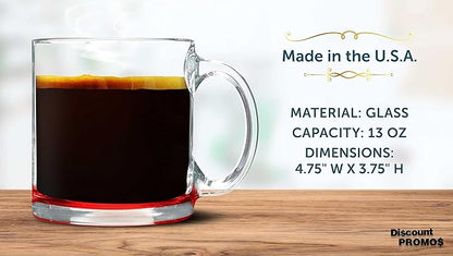 Libbey Clear Glass Coffee Mugs 13 oz. Set of 10, Bulk Pack - Perfect for Coffee, Tea, Espresso, Hot Cocoa, Other Beverages - Red Bottom